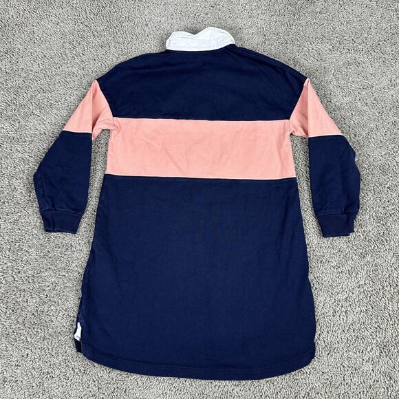 Lacoste Rugby Shirt Dress Youth Girls 8 Navy Pink Colorblock Long Sleeve Cotton - Picture 7 of 11